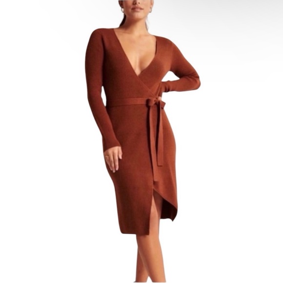 EUC L Brown Rust Soft Sweater Wrap Dress with Side Slit - Picture 1 of 12